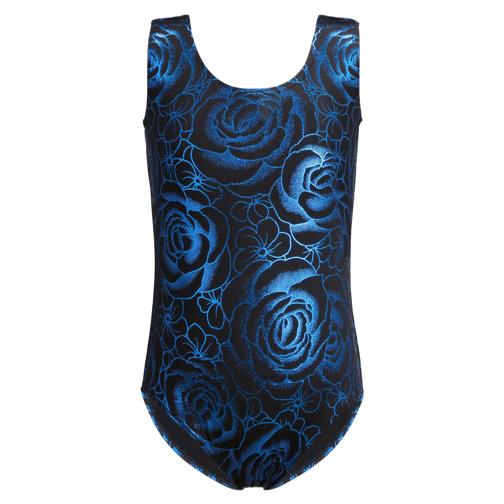 2018Shiny Blue Roses Design Dance Unitard Girls Sleeveless Gymnastic Leotard Dancewear Acrobatics Professional Training Costumes