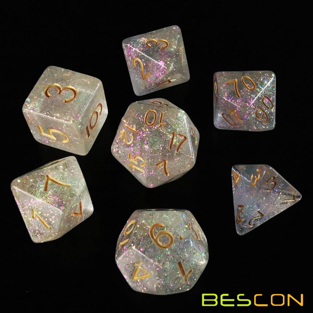 Bescon Shimmery Dice Set Rose-Golden, RPG 7-dice Set in Brick Box Packing