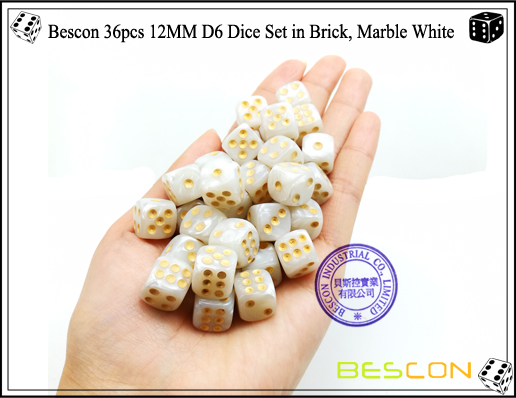 Bescon 36pcs 12MM D6 Dice Set in Brick, Marble White-4