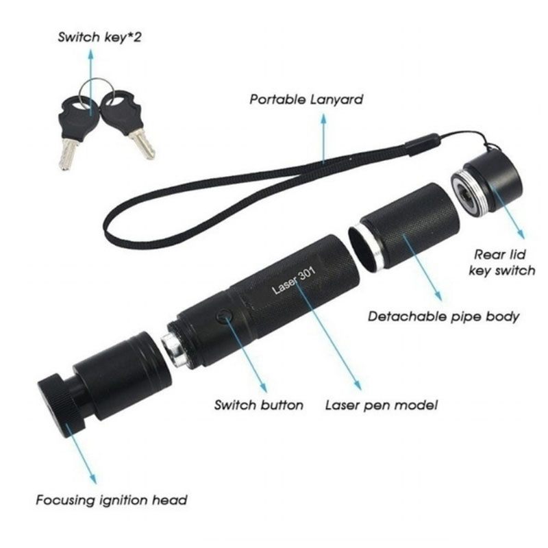 Hunting High Power Adjustable Focus Burning Green Laser Pointer Pen 532nm Continuous Line 500 to 10000 meters Lazer 301 range