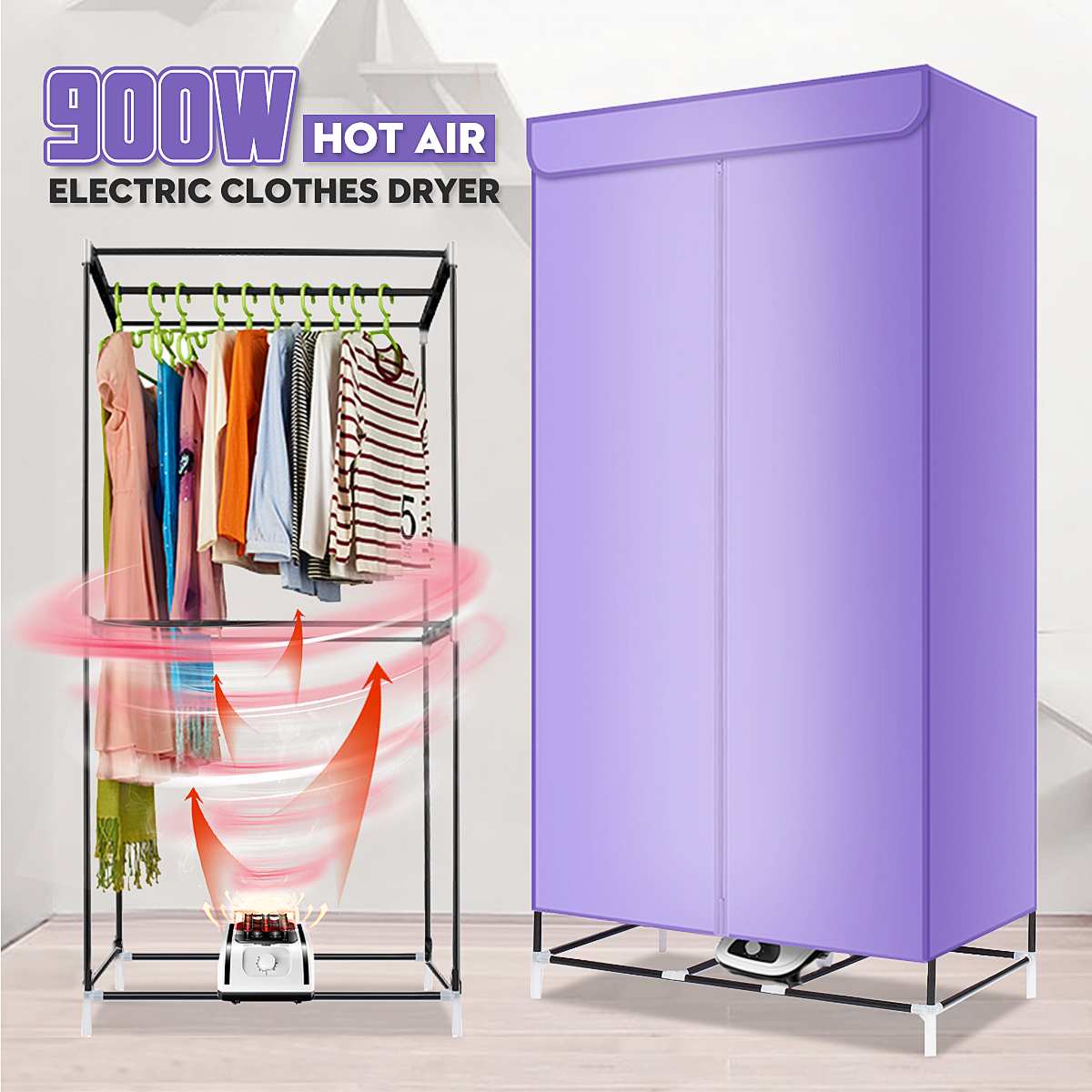 900/1000W 220V Electric Cloth Dryer Household Portable Baby Cloth Shoes Boots Dryer Power Motor Drying Warm wWnd Laundry Garment