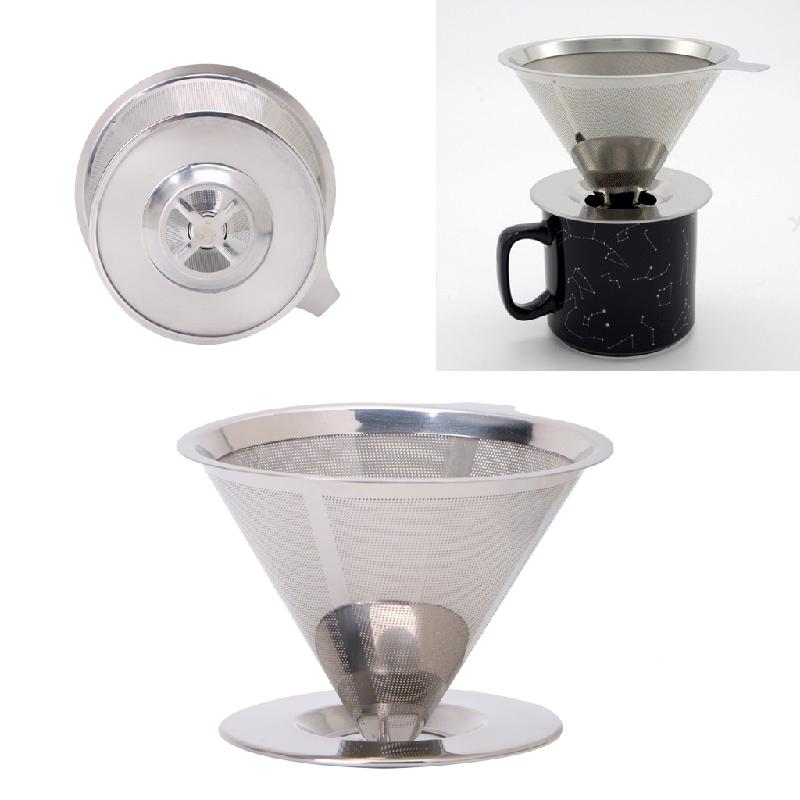 Stainless Steel Mesh Coffee Filter Paperless Pour Over Cone Dripper Reusable