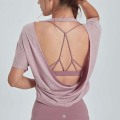 Sexy Open Back Pink Yoga Top Loose Fit Backless Sport Shirt Black Workout Tops For Women Soft Gym T Shirt