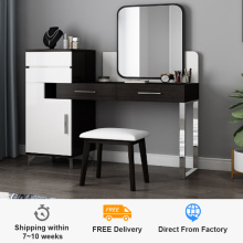 Modern Style Bedroom Woman Makeup Dressers MDF Board White Color Dressing Table Stool 3 Pieces Mirror Dresser with Chair Set