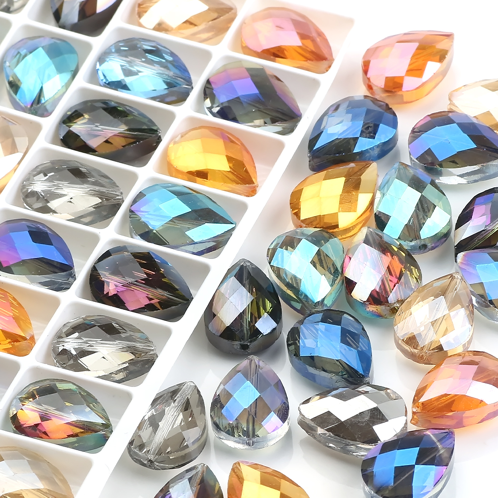 10Pcs Crystal Drop Pendant Jewelry 13X18mm Lampwork Glass Teardrop Natural Sone Beads For DIY Making Needlework Accessories