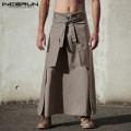 INCERUN Casual Kilt Samurai Trouser Mens Long Skirts Martial Arts Style Kendo Skirts Men Solid Vintage Military Clothing