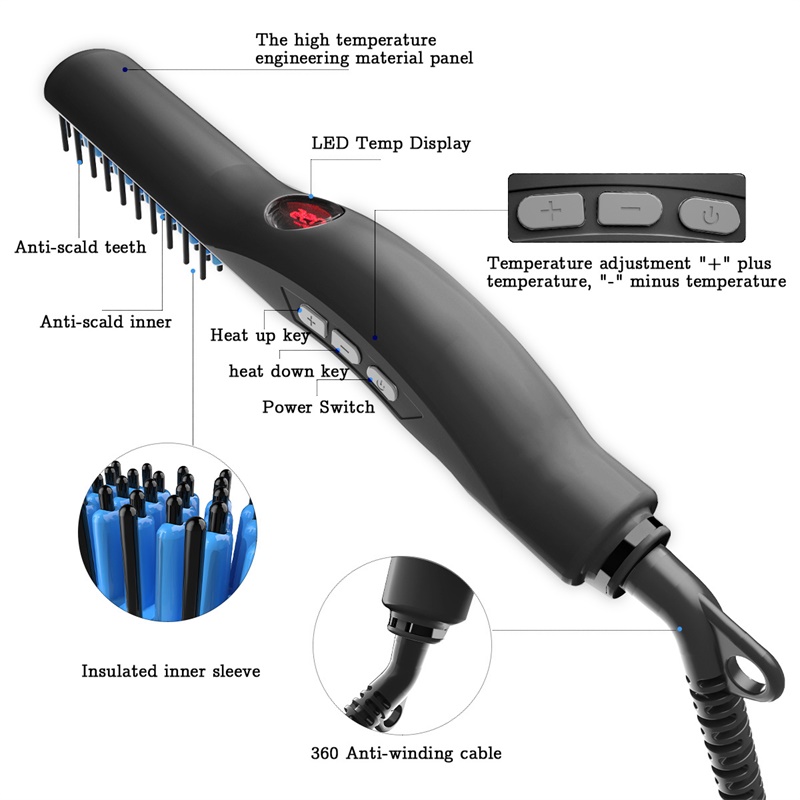 Hair Straightening Comb For Men Wet & Dry Multifunctional Electric Hair Comb Brush Beard Straightener Quick Hair Styler For Men