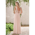 Rose Gold Bridesmaid Dresses A Line Spaghetti Backless Sequins Chiffon Long Beach Wedding Gust Dress vestido de festa longo