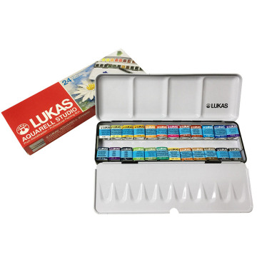 Package Imported Original Germany 24 Color Solid Watercolor Paints Transparent Water Color Sketching Portable Art Acuarelas