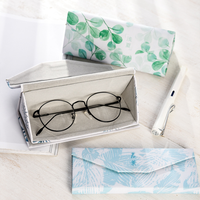 Student myopia folding glasses case sunglasses women and men glasses box fresh portable flamingo leaves banana leaf glasses box