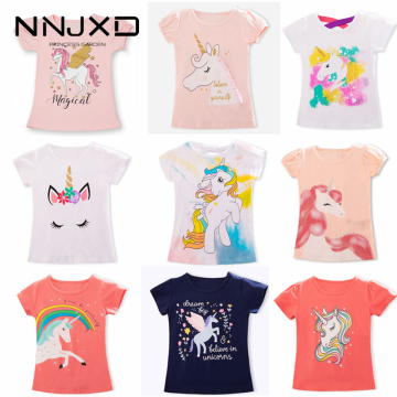 2020 Summer Fashion Unisex Unicorn T-shirt Children Boys Short Sleeves White Tees Baby Kids Cotton Tops For Girls Clothes 3 8Y