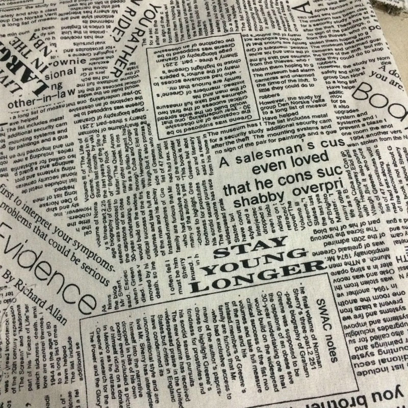 50x150cm Retro Newspaper Letter Printed Cotton Linen Patchwork Fabric Sewing Material DIY Handmade Quilting Patchwork Cloth