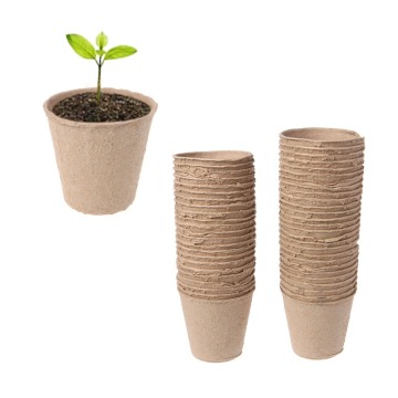 50Pcs Round Biodegradable Paper Pulp Peat Pots 8x8cm Plant Nursery Cup Tray Garden New