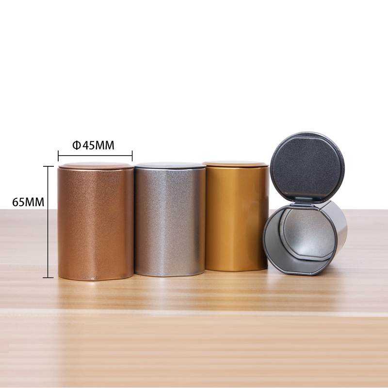 Small Cylinder Metal Box Tea Candy Jewelry Storage Tin Boxes Tank Box Square Sealed Cans Coffee Tea Tin Container Case 65*45mm