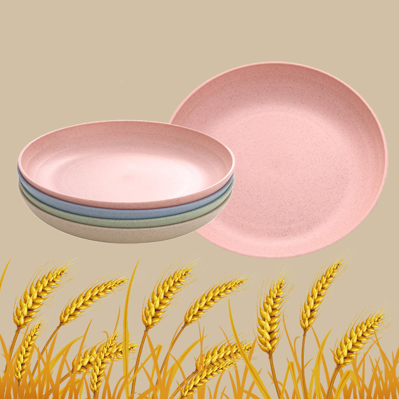 4 PCS Dinnerware Sets Wheat Straw Bowl Plates Eco-friendly Tray Food Dessert Container Kitchen Storage Utensil