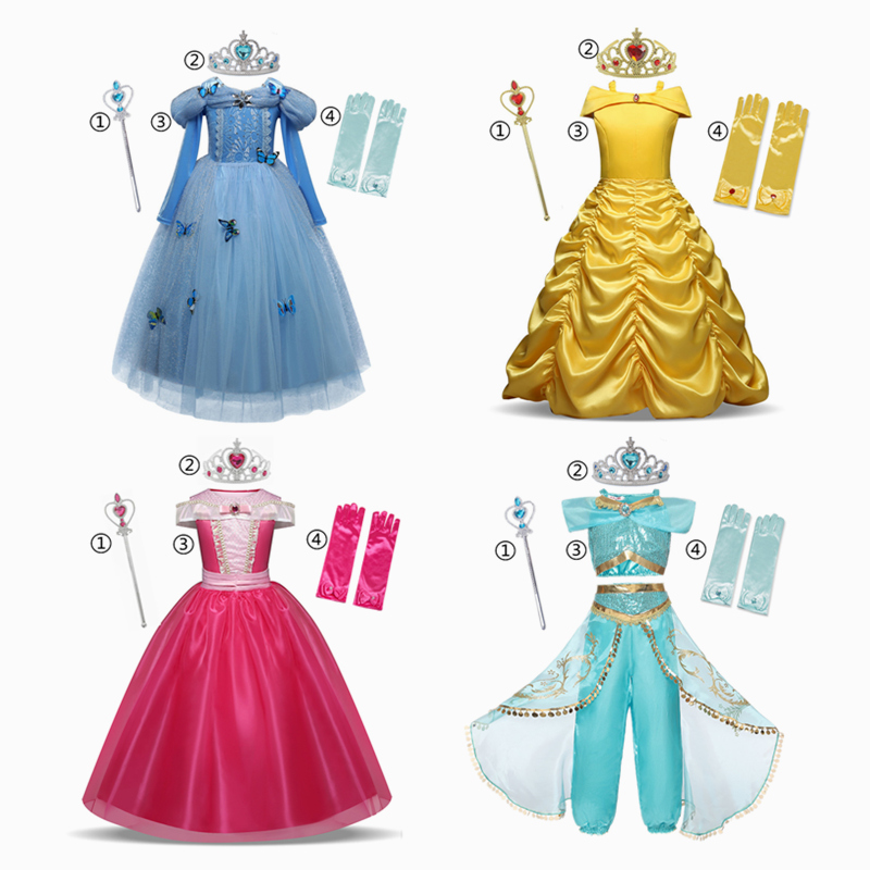 2020 Halloween Costume for Girls Children Clothing Princess Dress Girl Birthday Cosplay Clothes Belle Dress Send Crown New Year