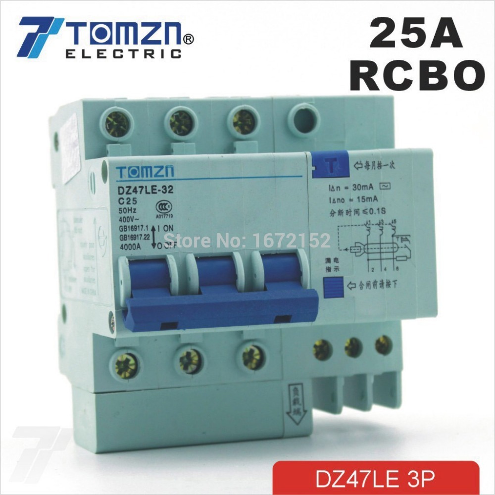 3P 25A DZ47LE-32 400V~ Residual current Circuit breaker with over-current and Leakage protection RCBO