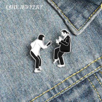 QIHE Jewelry Pulp Fiction Enamel Pins Impromptu Swing Dance Brooches Badges Fashion Movie Pin Gifts for Friends Wholesale