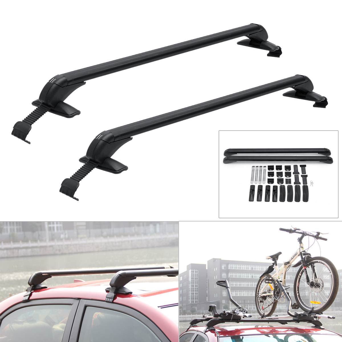 2pcs 90cm Car Roof Racks Cross Bars Luggage Carrier Anti-theft Lockable Roof Racks with Rubber Gasket For 4DR Car Sedans SUV