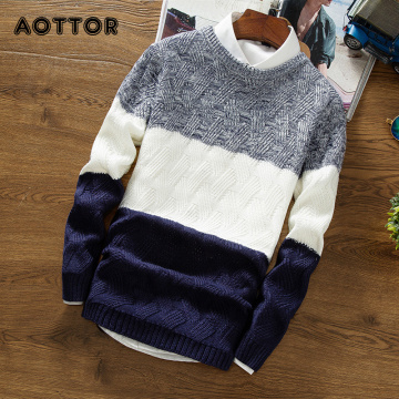 Sweater Cashmere Sweater Thick Warm Pullovers Men Autumn O Neck Long Sleeve Color Block Patchwork Slim Knitted Pullover Sweater