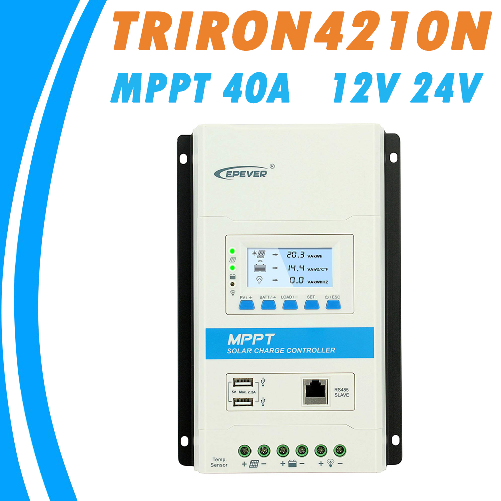 EPever 40A MPPT Solar Charger Controller Triron4210N with DS2 and UCS Module for Lead-acid Gel Lithium-ion Batteries Dual USB 5V