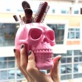 3D Skull Head Figurine Skeleton Ornament Stationery Holder Pink Makeup Storage Container Flower Pot Jewellery Box Home Decor