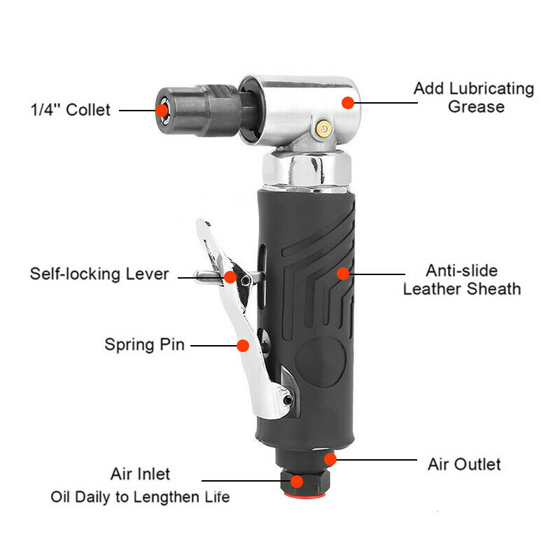 90 Degrees Angle Air Pneumatic Grinder Pneumatic Tool 1/4'' BSP Air Grinding Polishing Machine 2000rpm Car Repair Accessories