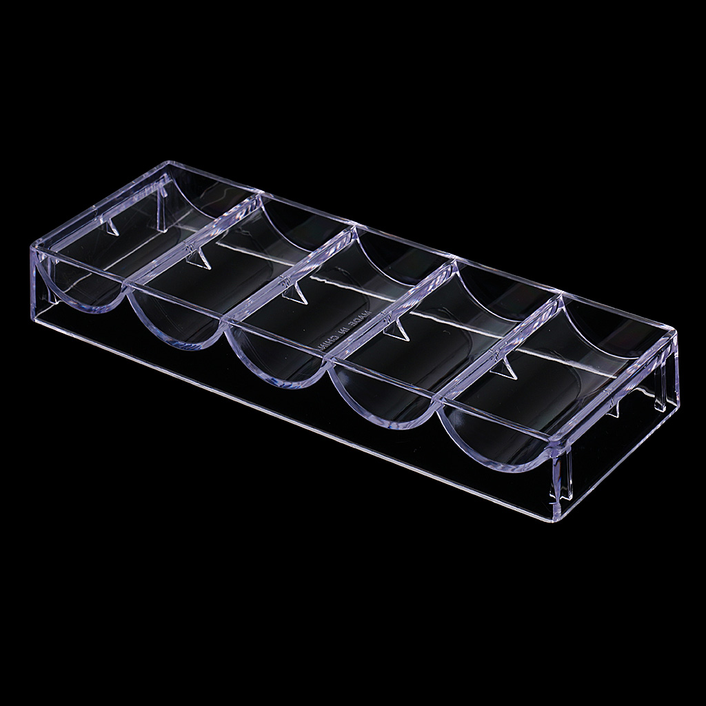 Professional Casino Game Accessory Transparent Poker Chip Tray 5 Rows/100 Chips Container Holder