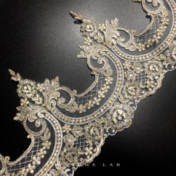 Delicate 1Yard Gold Cording Fabric Flower Venise Venice Mesh Lace Trim Applique Sewing Craft For Bride Wedding Dresses 22cm