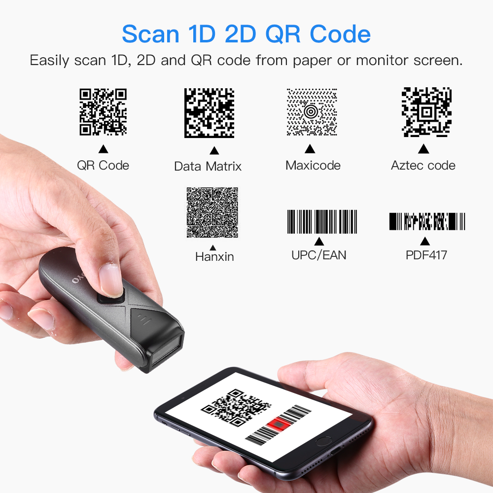 Eyoyo EY-015 Mini Barcode Scanner USB Wired/Bluetooth/ 2.4G Wireless 1D 2D QR PDF417 Bar code for iPad iPhone Android Tablets PC