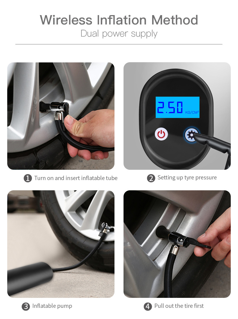 Car Tire Inflator Wireless Air Compressor Digital Display Air Pump Auto Air Pump For Car Motorcycle Bike Ball LED Light Tire Pum