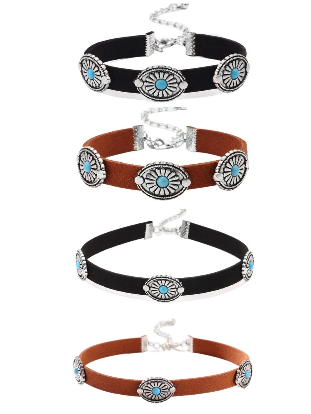Turquoise Ethnic Bracelet Black Brown Leather Bangle for Women Fashion Bracelet for Men