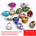 20p 10x14mm Teardrop crystal rhinestones Faceted Framed glass pendants connectors necklace earrings findings 1-loop charms Beads