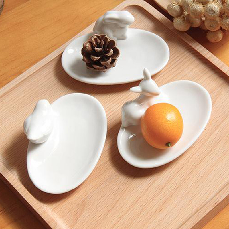 3pcs Zakka cooking tools Mini birdie rabbit deerlet dishes plates Animal pure white ceramic tray Home decoration tableware t52