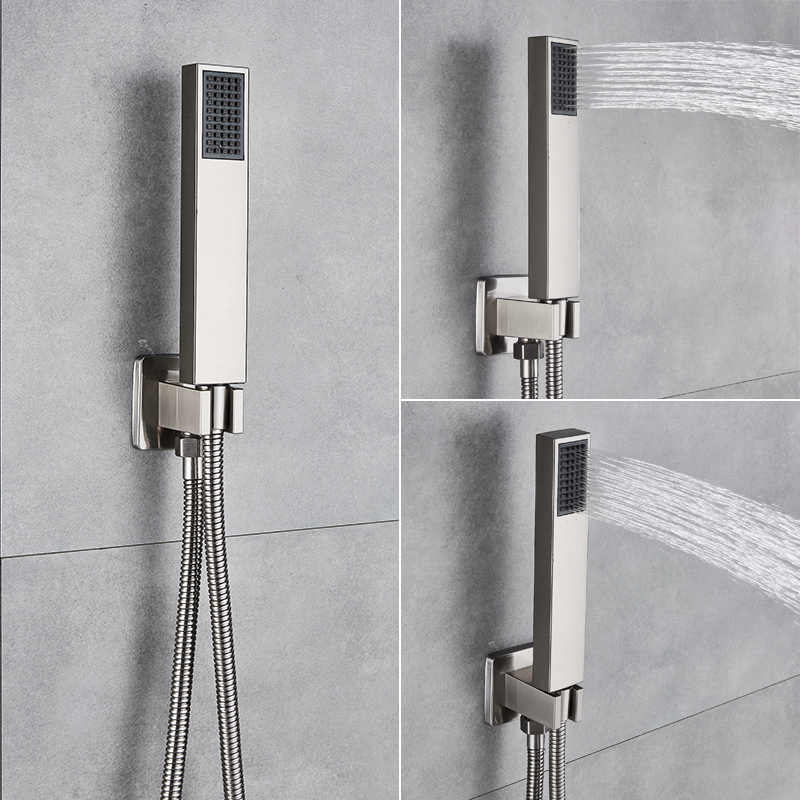 Brushed Nickel Showe Faucet Rainfall Shower Head LED Bath Water Faucet Wall Mounted Bathtub Shower Mixer Tap Shower Set