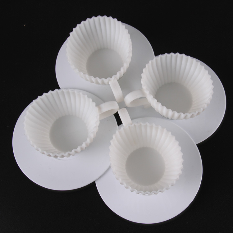 1 Set Of 4pcs Silicone Cupcake Cups + 4pcs Saucers Muffin Baking Cake Tea Teacup Mold D783