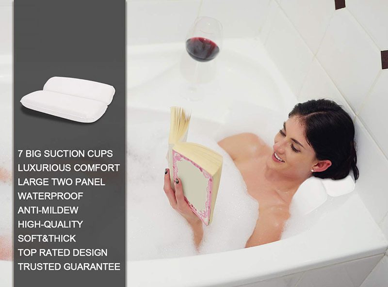 Waterproof Home Spa Bath Pillow Bath Spa Cushion Neckrest Back Support Comfort Bathtub Built-in Suction Cups Memory Foam Pillow