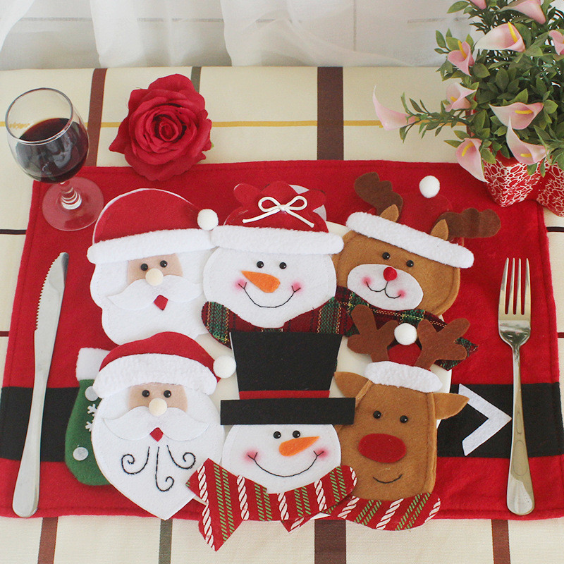 6pcs set Christmas Decorations For Home Snowman Cutlery Bags Christmas Santa Claus Kitchen Dining Table Cutlery Suit Set Decor