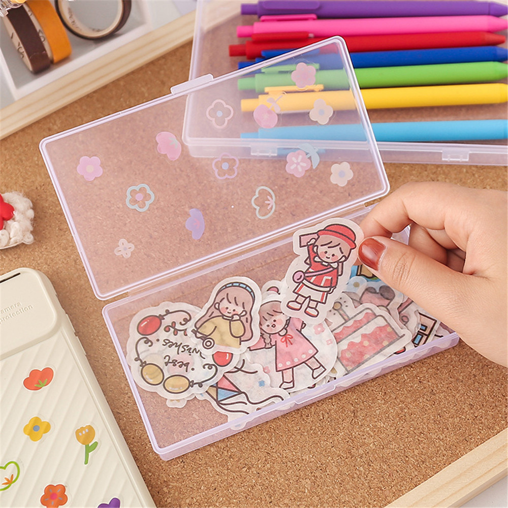 1pc Transparent Desktop Stationery Organizer Pen Box Washi Tape Stickers Clips Storage Case Table Desk Classification Box