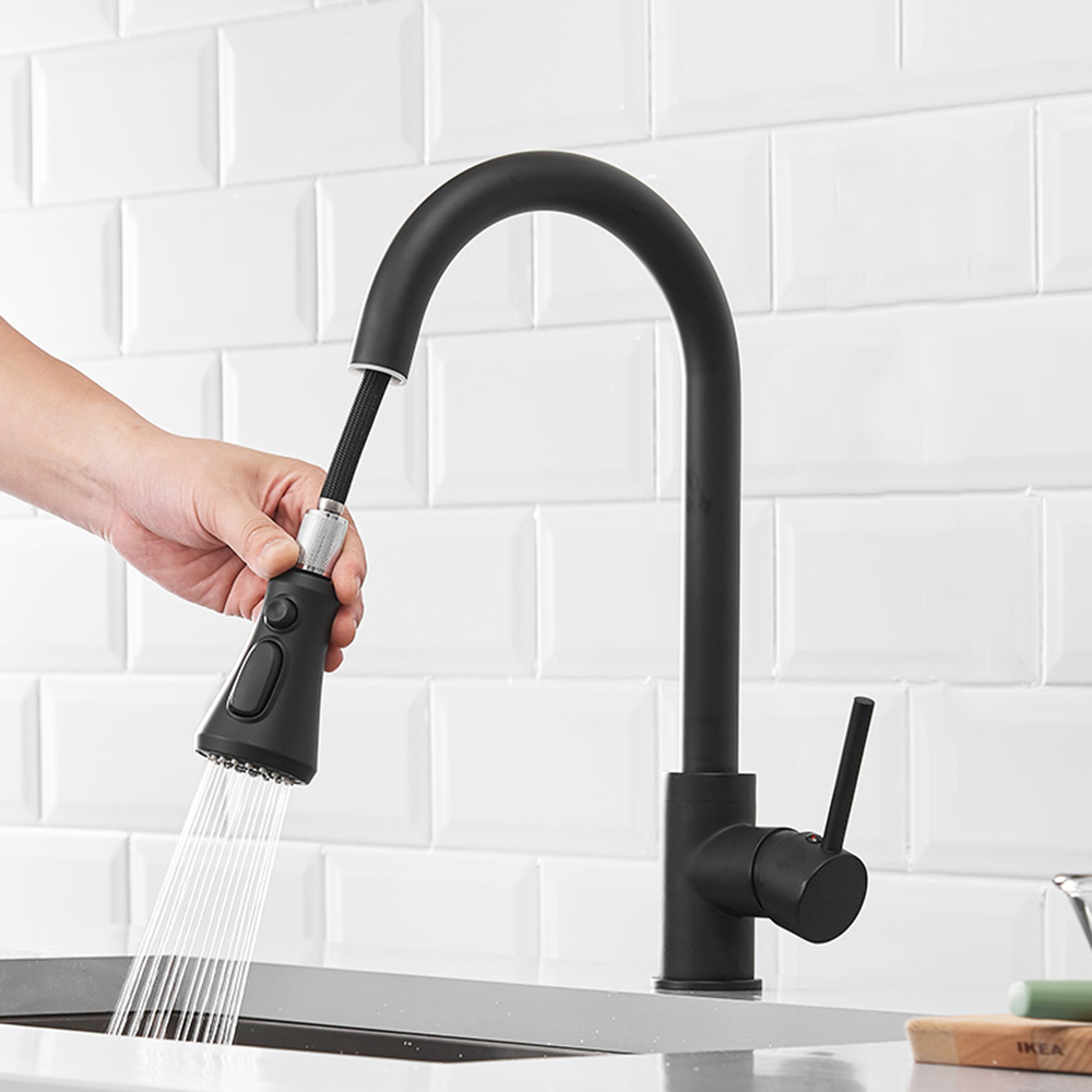 POIQIHY Matte Black Faucet Crane for Kitchen Pull Out Spray 360 Rotation Water Mixer Tap 3 Mode Head Kitchen Sink Mixer Faucet
