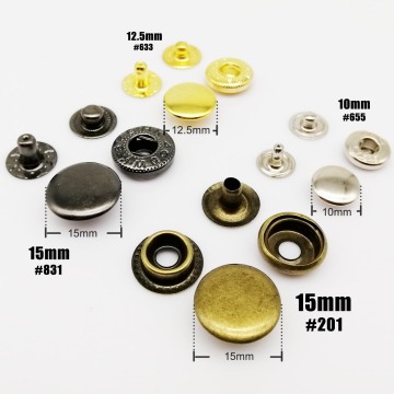 25sets 10mm 12.5mm 15mm #633 655 #831 #201 Metal Sewing Snap Press Fastener Button Popper Leather Bag Clothes Jacket Coat Repair
