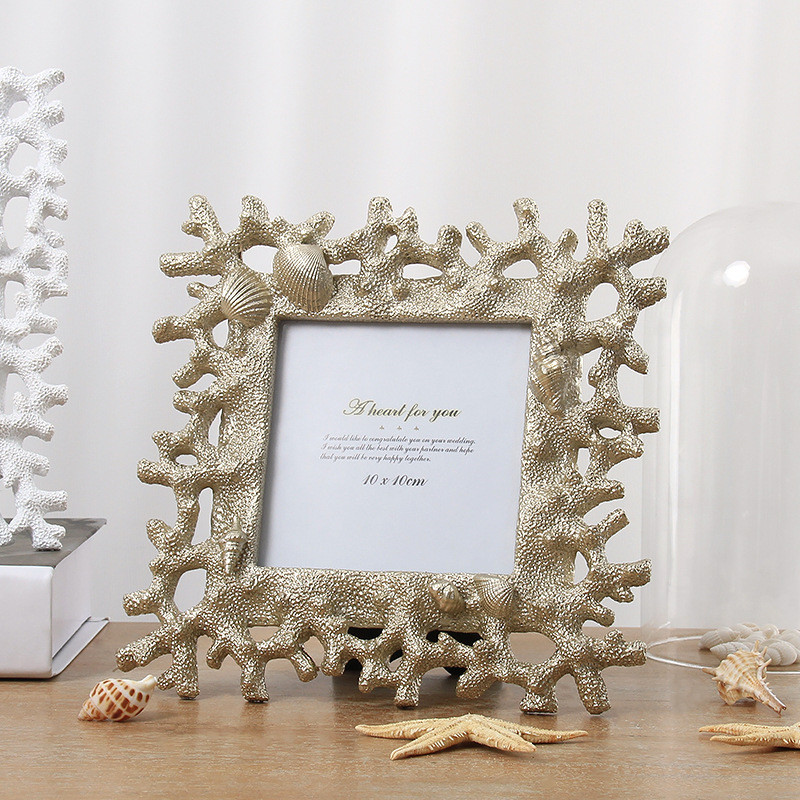 Mediterranean Style Photo Frame Marine Life Coral Shell Conch Resin Photo Frame Underwater World Creative Set