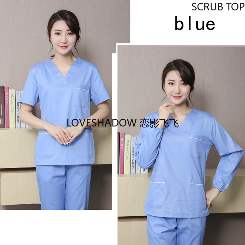 Women Scrub Top Long Sleeve Nurse Uniforms Cotton Nursing Workwear Short Sleeve V Neck Doctor Scrubs Hospital Uniform Mockwrap