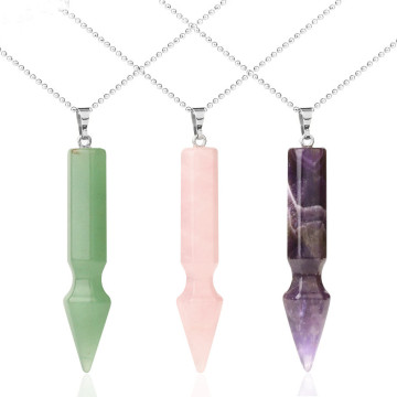 Natural Gemstone Cone Pendant Necklace Healing Crystal Quartz Reiki Chakra Gem Stones 18 Inch Women Girls Men Birthday Gifts