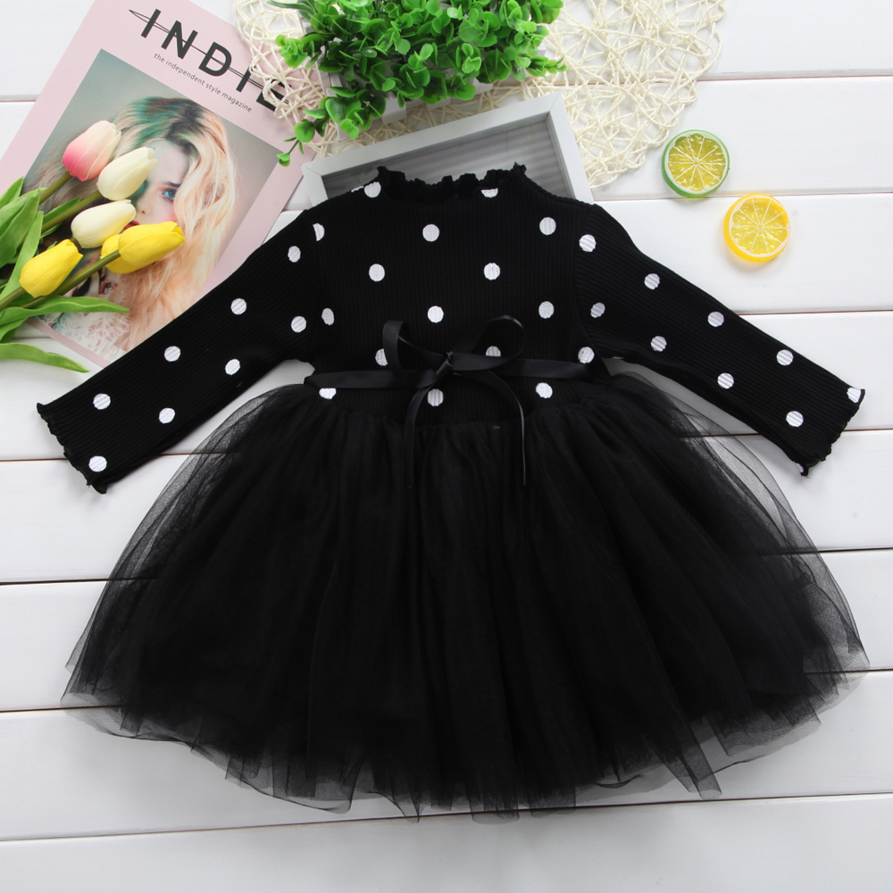 Baby Girls Autumn Winter Cotton Long Sleeves Dress Toddler Kids Polka Dot Birthday Party Tutu Vestidos Children Lace Clothing