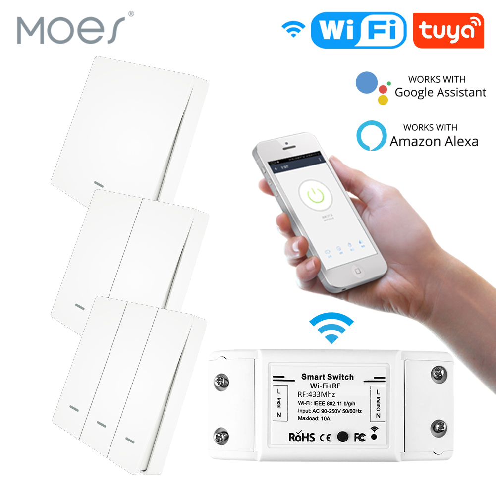 RF433 WiFi Wireless Remote Control Smart Switch Wall Panel Transmitter Smart Life/Tuya APP Works with Alexa Google Home