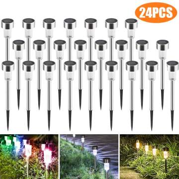 24PCS Mini Solar Lawn Lamps RGB LED Garden Light Stainless Steel Outdoor Lighting Waterproof IP65 Landscape Light Yard Light
