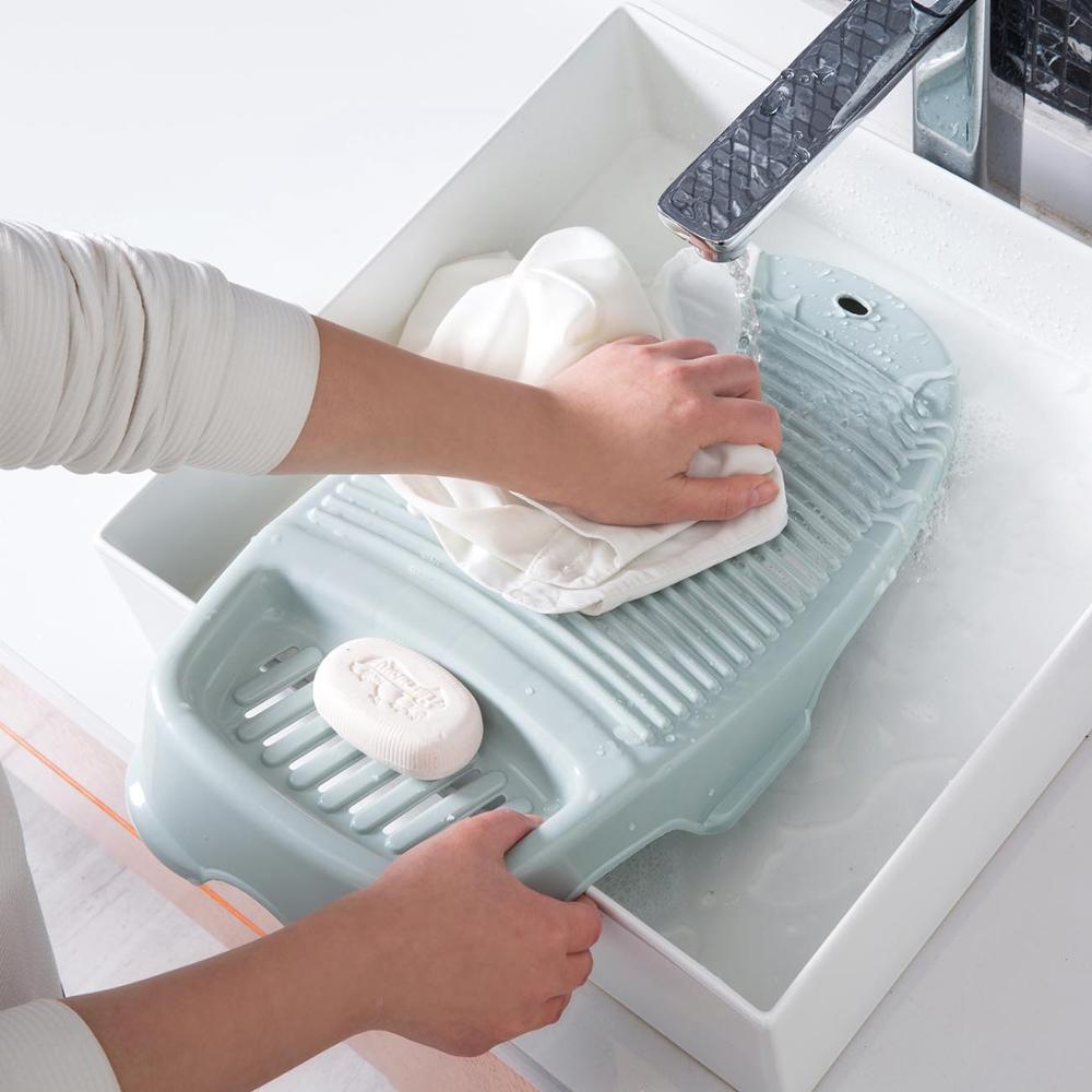 OTHERHOUSE Clothes Washing Board Plastic Thicken Washboard with Soap Holder Box Bathroom Kid Clothes Cleaning Laundry Scrubbing
