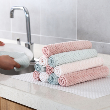 Rag Non-stick Oil Absorbent Kitchen Coral Cashmere Wet And Dry Thicken Fish Scale Wipe Cloth Cleaner Brush Cloth Kitchen Towels