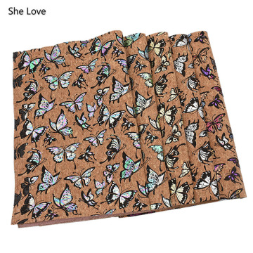 Chzimade Multicolor Printed Butterfly Glitter Fabric Synthetic PU Leather Fabric 29x21cm For Shoes Bow Hair Decoration Materials